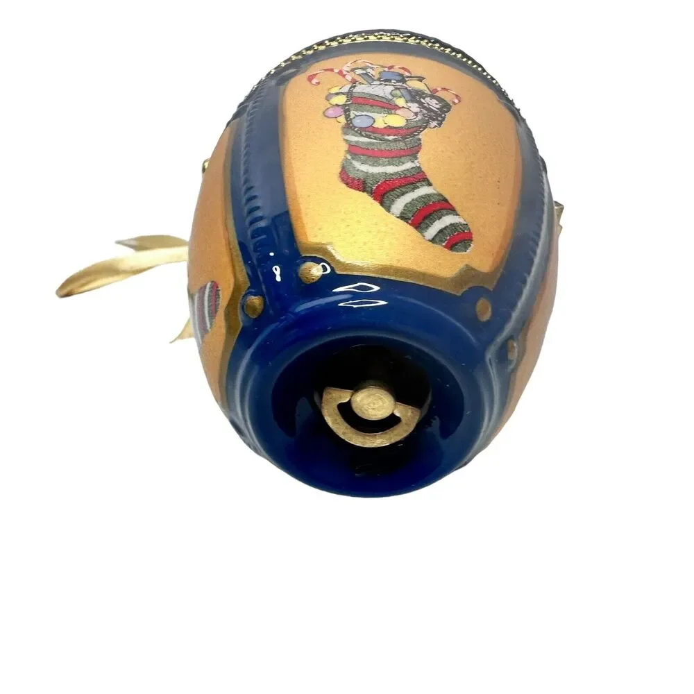 Imperial Nutcracker Porcelain Christmas Egg Gold Label Music‎ Box Ornament WORKS